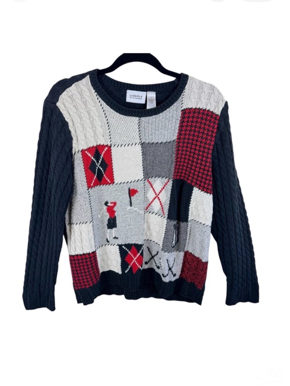 LIZ GOLF Liz Claiborne Vintage‎ Retro Cotton Wool Patchwork Sweater Size L